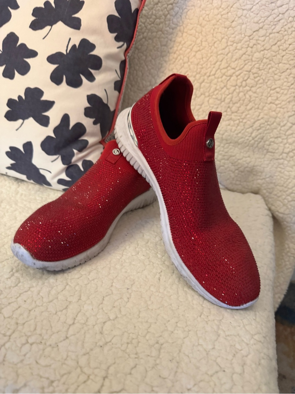 Nine West Red Slip-On Knit Sneaker with Sparkle Trim